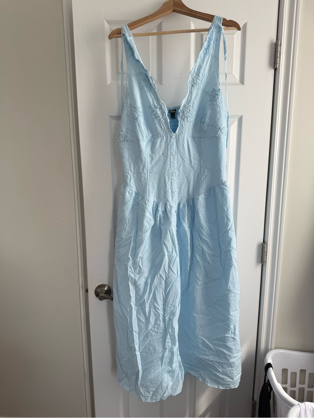 wild fable Light Blue Midi Dress with Lace Trim